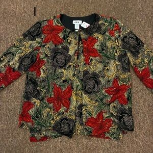 J.B.S. Vintage Women's Floral Blazer - Red, Black, and Gold
